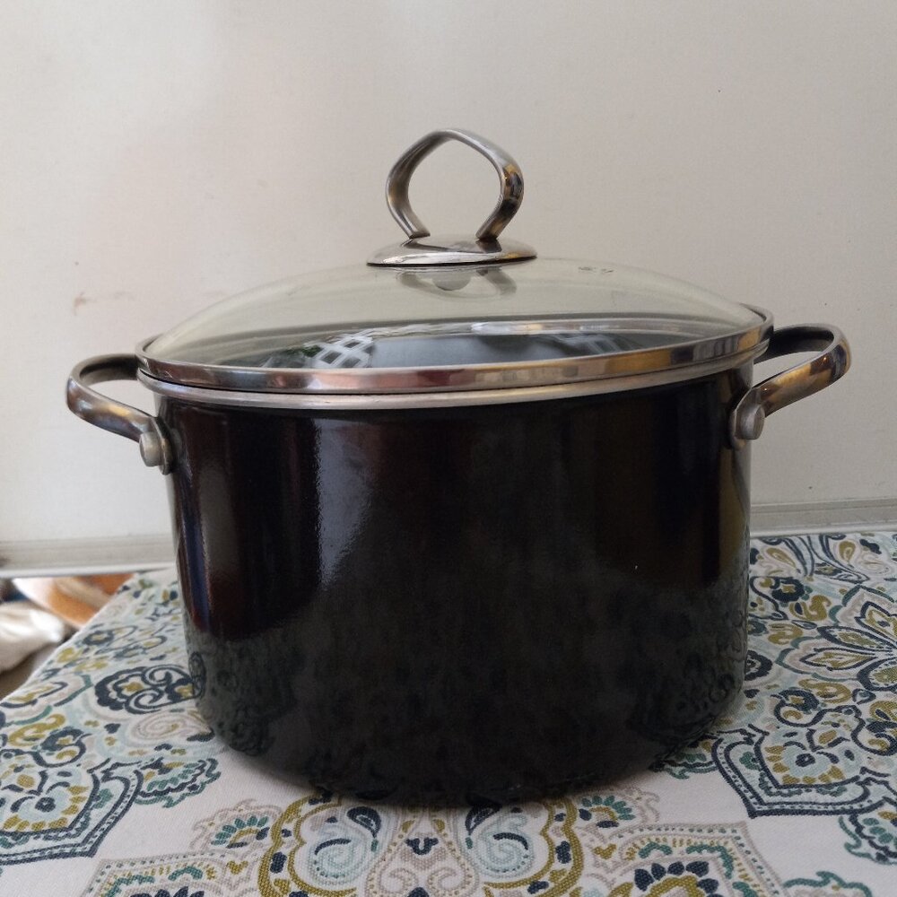 Stock Pot Non-Stick Aluminum Anti-Warp Base Tempered glass Lid 4qt Farberware